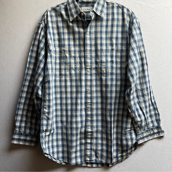 L. L. Bean Blue Plaid Men's Button up Shirt Sz M - Picture 1 of 8